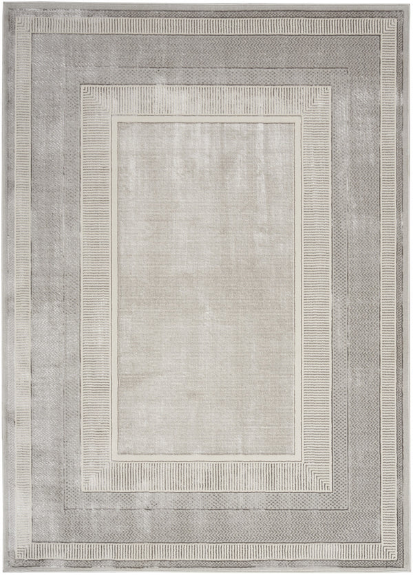 Homeroots 4' X 6' Silver And Ivory Geometric Non Skid Area Rug  Polyester 553430