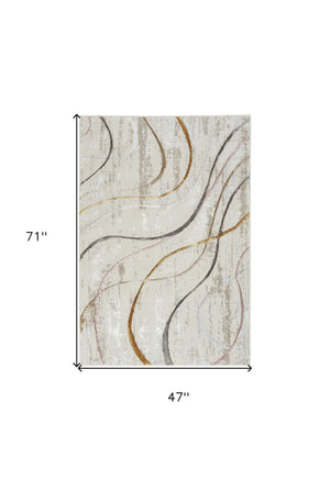Homeroots 4' X 6' Ivory Black And Brown Abstract Non Skid Area Rug  Polyester 553432