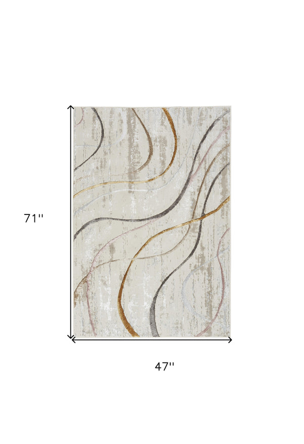 Homeroots 4' X 6' Ivory Black And Brown Abstract Non Skid Area Rug  Polyester 553432