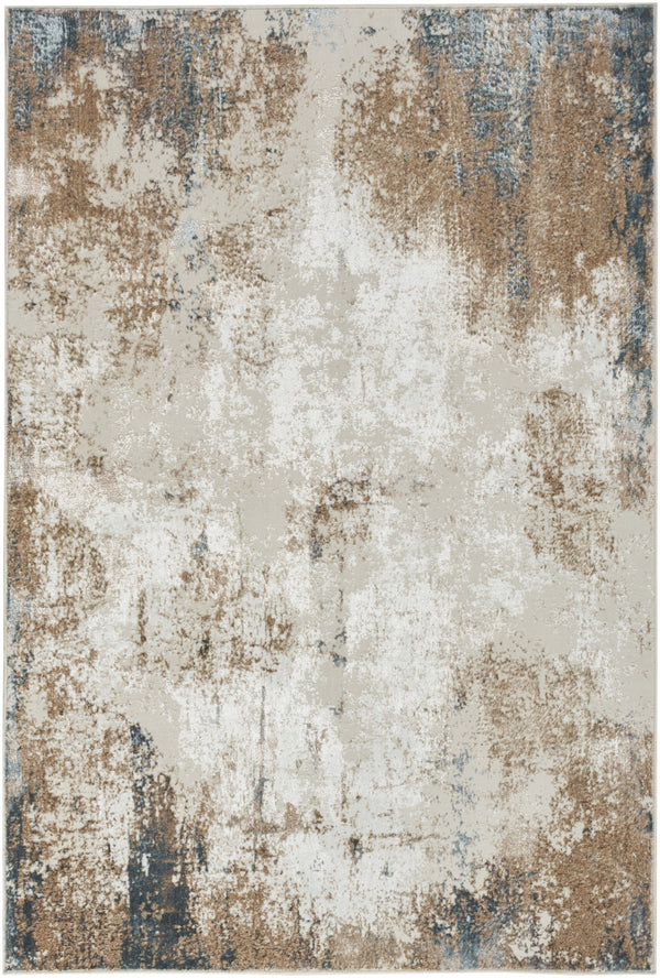 Homeroots 4' X 6' Ivory Charcoal And Taupe Abstract Distressed Non Skid Area Rug  Polyester 553436