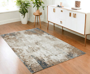 Homeroots 4' X 6' Ivory Charcoal And Taupe Abstract Distressed Non Skid Area Rug  Polyester 553436