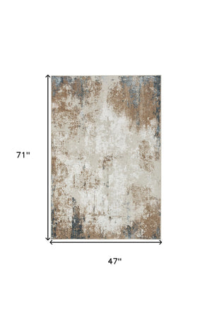 Homeroots 4' X 6' Ivory Charcoal And Taupe Abstract Distressed Non Skid Area Rug  Polyester 553436