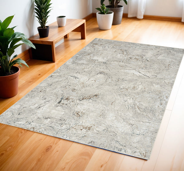 Homeroots 4' X 6' Ivory Brown And Gray Abstract Non Skid Area Rug  Polyester 553439