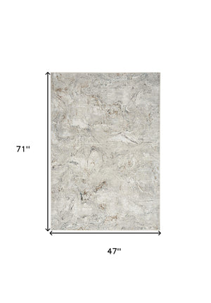 Homeroots 4' X 6' Ivory Brown And Gray Abstract Non Skid Area Rug  Polyester 553439