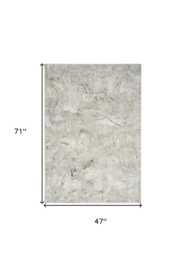 Homeroots 4' X 6' Ivory Brown And Gray Abstract Non Skid Area Rug  Polyester 553439