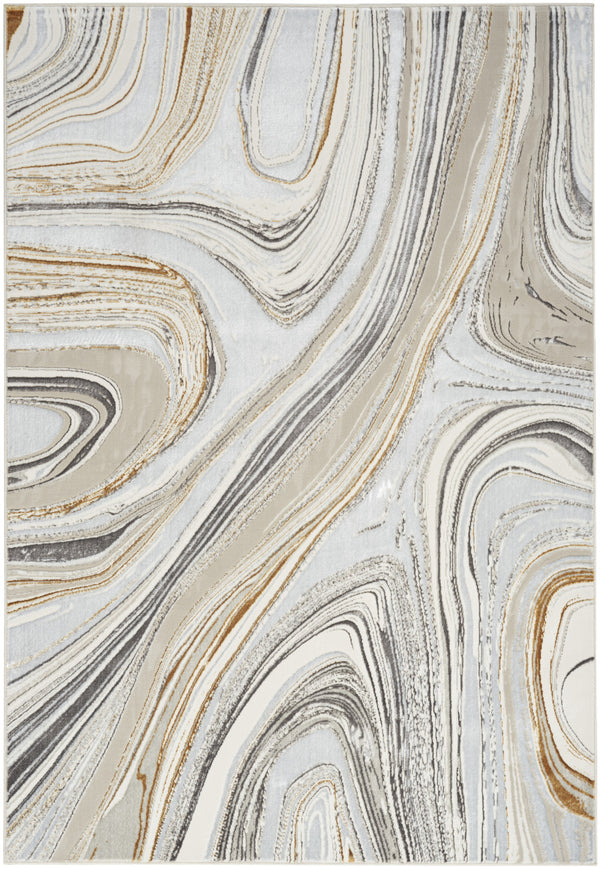 Homeroots 4' X 6' Ivory Gold And Gray Abstract Non Skid Area Rug  Polyester 553440