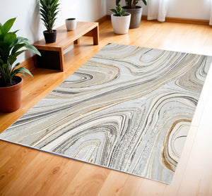 Homeroots 4' X 6' Ivory Gold And Gray Abstract Non Skid Area Rug  Polyester 553440