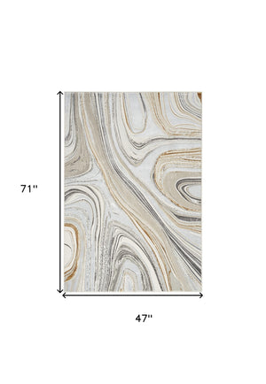 Homeroots 4' X 6' Ivory Gold And Gray Abstract Non Skid Area Rug  Polyester 553440