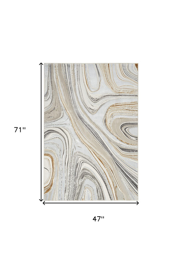 Homeroots 4' X 6' Ivory Gold And Gray Abstract Non Skid Area Rug  Polyester 553440