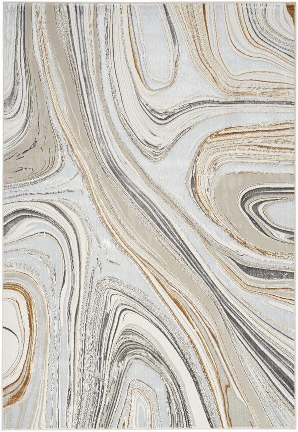 Homeroots 4' X 6' Ivory Gold And Gray Abstract Non Skid Area Rug  Polyester 553440