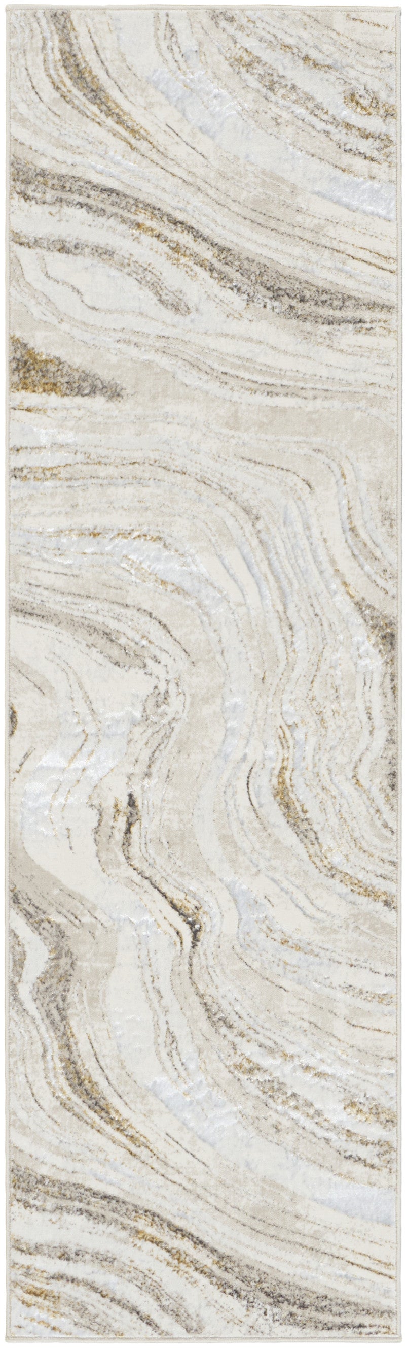 Homeroots 8' Ivory Gold And Gray Abstract Non Skid Runner Rug  Polyester 553441
