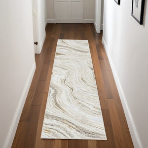 Homeroots 8' Ivory Gold And Gray Abstract Non Skid Runner Rug  Polyester 553441