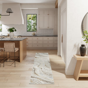 Homeroots 8' Ivory Gold And Gray Abstract Non Skid Runner Rug  Polyester 553441