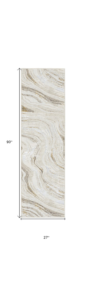 Homeroots 8' Ivory Gold And Gray Abstract Non Skid Runner Rug  Polyester 553441