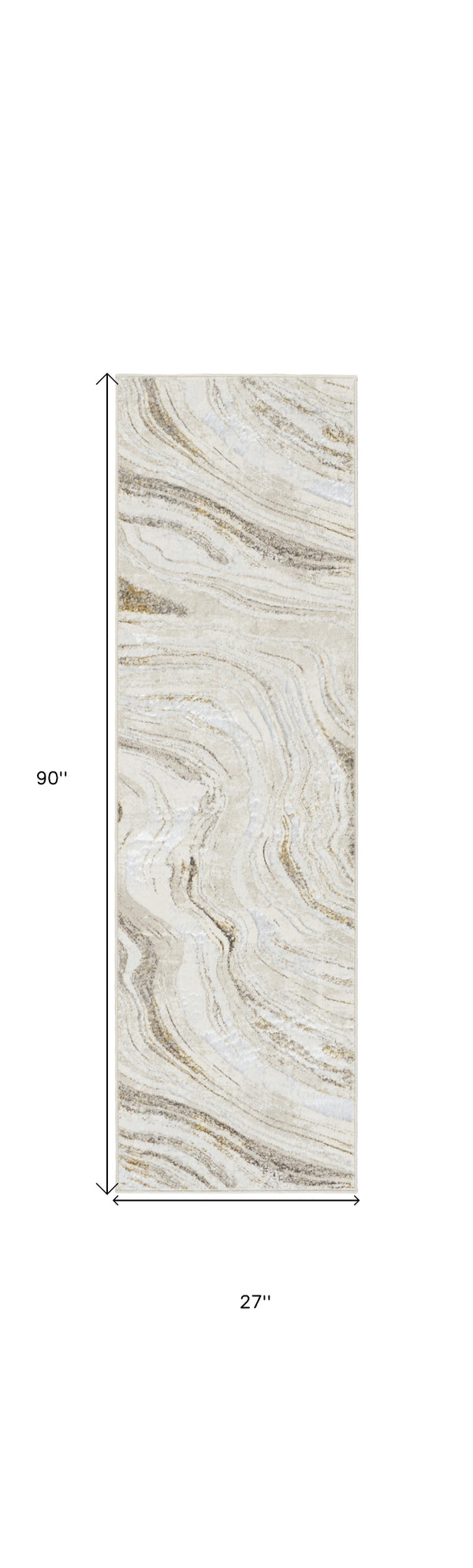 Homeroots 8' Ivory Gold And Gray Abstract Non Skid Runner Rug  Polyester 553441