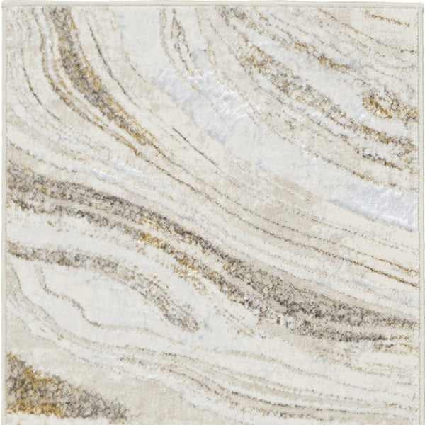 Homeroots 8' Ivory Gold And Gray Abstract Non Skid Runner Rug  Polyester 553441