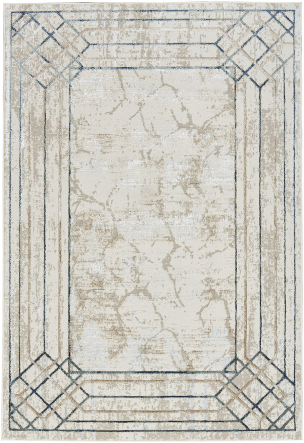 Homeroots 4' X 6' Ivory Black And Taupe Geometric Non Skid Area Rug  Polyester 553444