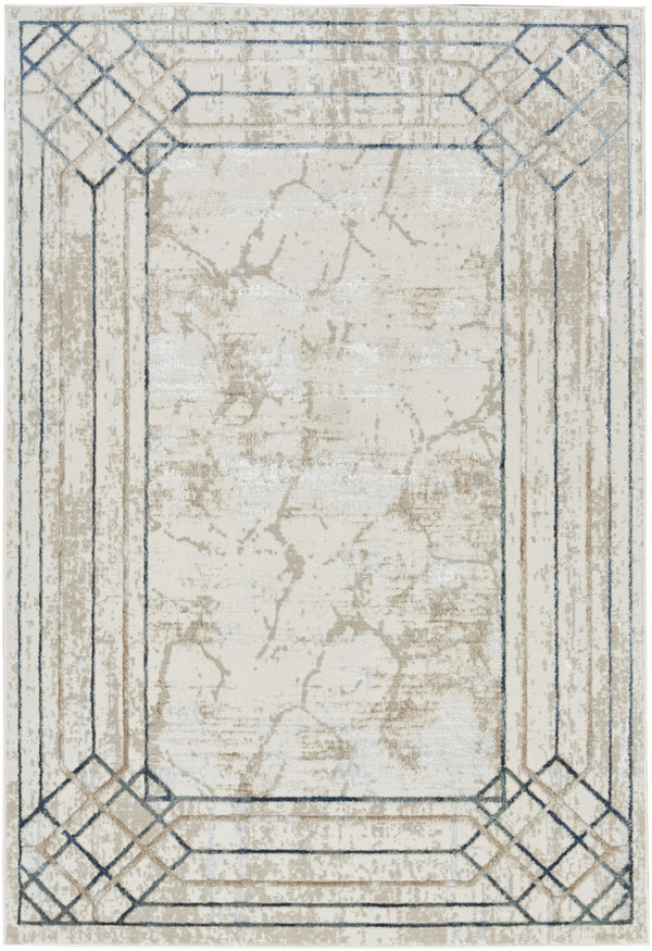Homeroots 4' X 6' Ivory Black And Taupe Geometric Non Skid Area Rug  Polyester 553444