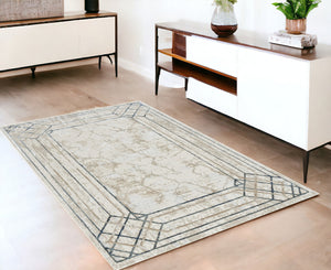 Homeroots 4' X 6' Ivory Black And Taupe Geometric Non Skid Area Rug  Polyester 553444
