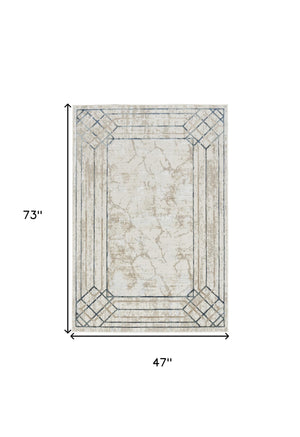 Homeroots 4' X 6' Ivory Black And Taupe Geometric Non Skid Area Rug  Polyester 553444