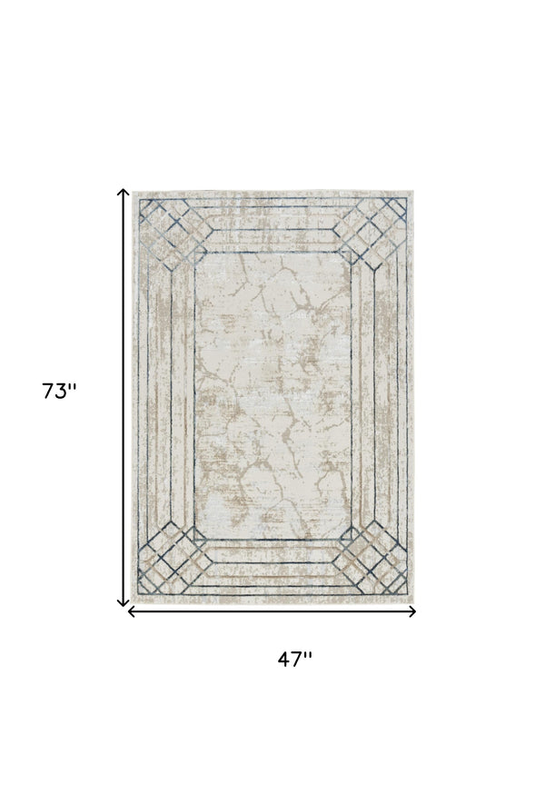 Homeroots 4' X 6' Ivory Black And Taupe Geometric Non Skid Area Rug  Polyester 553444