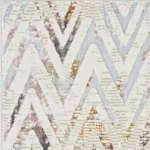 Homeroots 8' Ivory Black And Gray Chevron Distressed Non Skid Runner Rug  Polyester 553445