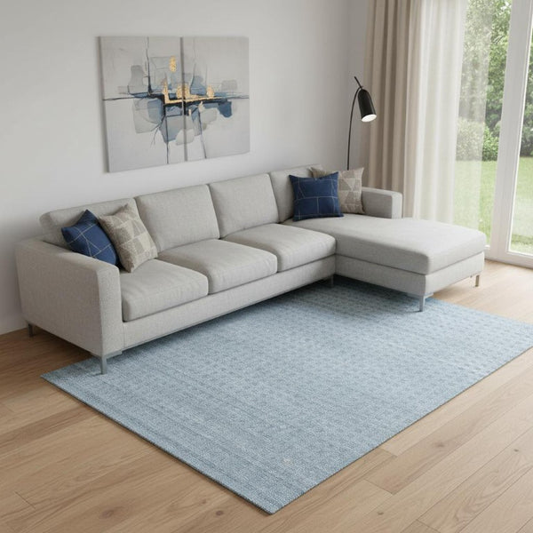 Solid Denim Blue Wool Area Rug Plush Power Loomed for Living Room and Bedroom Floors