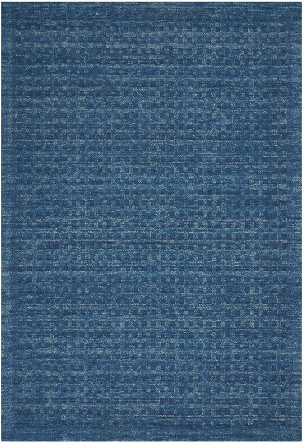 Wool Area Rug Solid Navy Plush Power Loomed Pile with Cotton Backing for Living Rooms