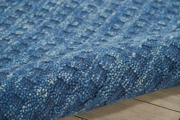 Wool Area Rug Solid Navy Plush Power Loomed Pile with Cotton Backing for Living Rooms