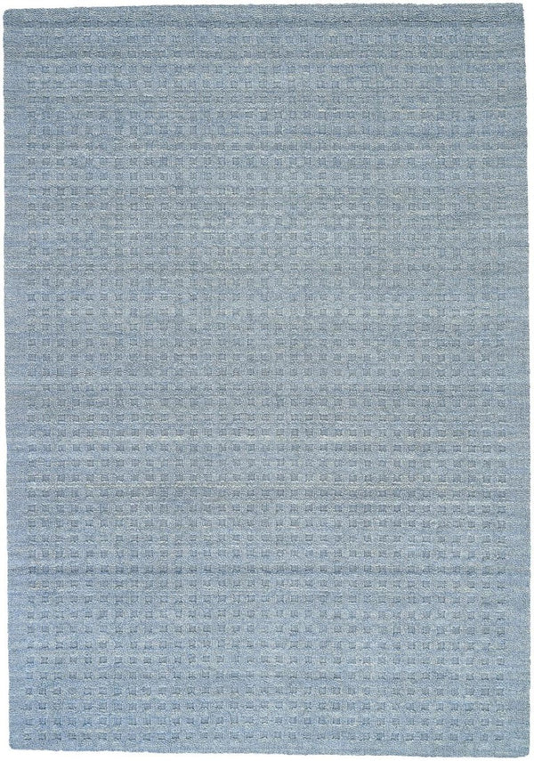 Solid Denim Blue Wool Area Rug Plush Power Loomed for Living Room and Bedroom Floors