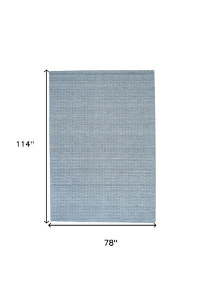 Solid Denim Blue Wool Area Rug Plush Power Loomed for Living Room and Bedroom Floors