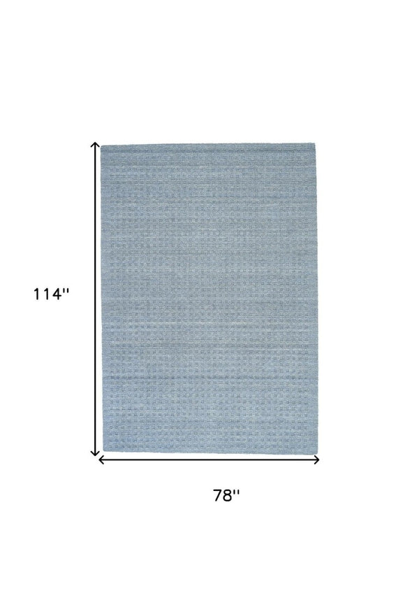 Solid Denim Blue Wool Area Rug Plush Power Loomed for Living Room and Bedroom Floors