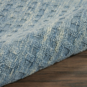 Solid Denim Blue Wool Area Rug Plush Power Loomed for Living Room and Bedroom Floors
