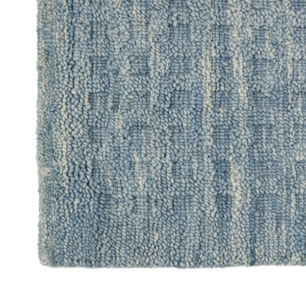 Solid Denim Blue Wool Area Rug Plush Power Loomed for Living Room and Bedroom Floors
