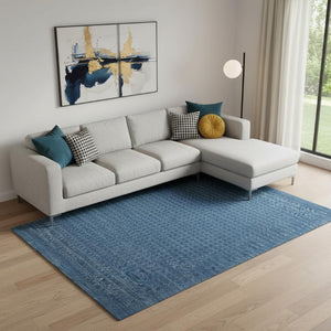 Wool Area Rug Solid Navy Plush Power Loomed Pile with Cotton Backing for Living Rooms