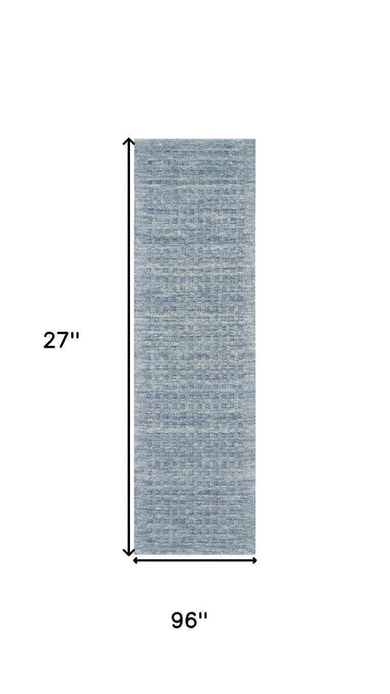 HomeRoots 8 Foot Blue Wool Shag Runner Rug for Hallways Entryways and High Traffic Spaces 553466