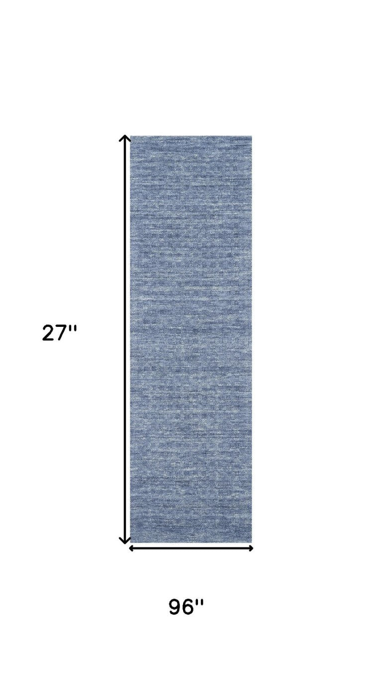 8 Foot Solid Blue Wool Runner Rug Plush Pile Hallway Entryway Contemporary Decor