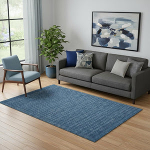 Wool Area Rug Solid Navy Plush Power Loomed Pile with Cotton Backing for Living Rooms