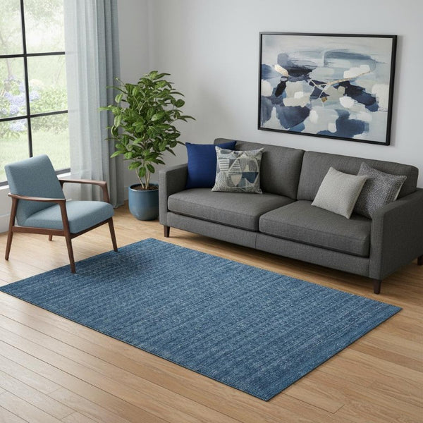 Wool Area Rug Solid Navy Plush Power Loomed Pile with Cotton Backing for Living Rooms