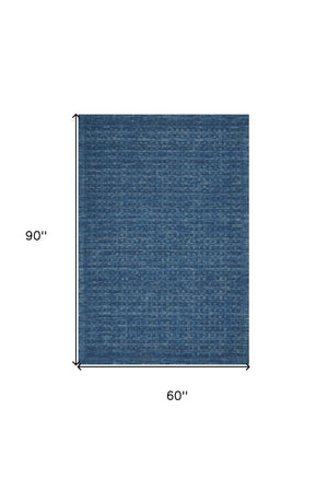 Wool Area Rug Solid Navy Plush Power Loomed Pile with Cotton Backing for Living Rooms