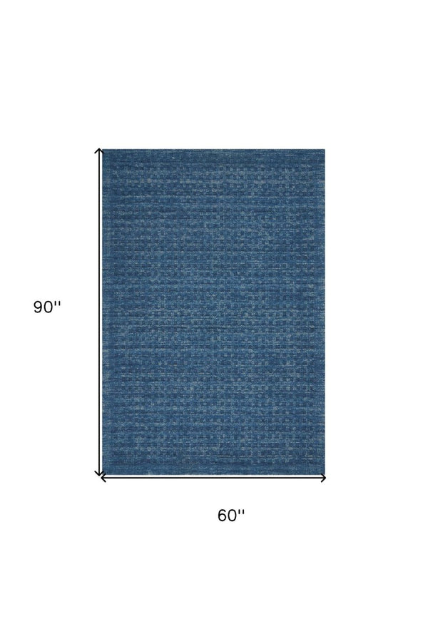 Wool Area Rug Solid Navy Plush Power Loomed Pile with Cotton Backing for Living Rooms