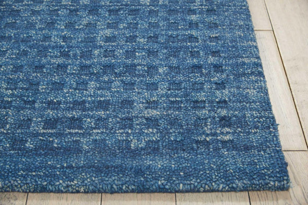 Wool Area Rug Solid Navy Plush Power Loomed Pile with Cotton Backing for Living Rooms