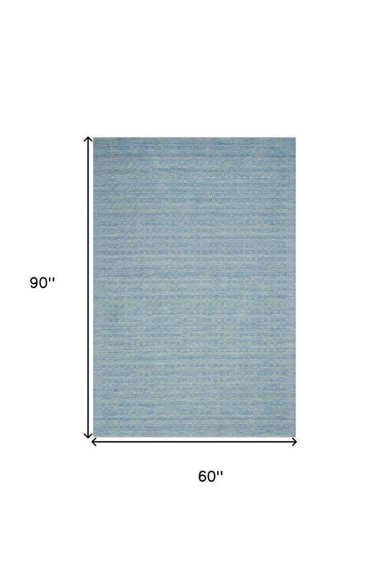 HomeRoots Solid Sky Blue Wool Area Rug Power Loomed Plush Pile for Living Room and Bedroom Decor 5' x 8' 553477