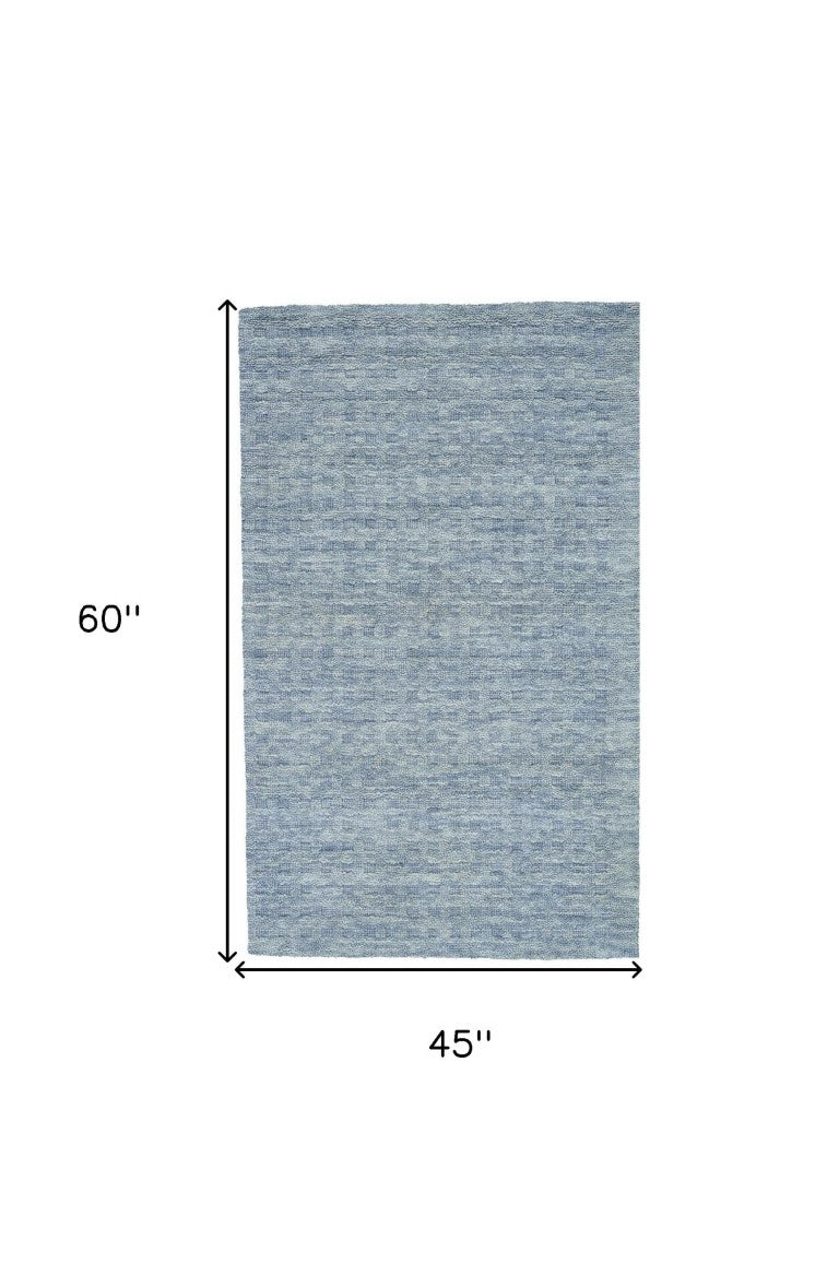 HomeRoots Solid Denim Blue Wool Area Rug Plush Power Loomed for Living Room and Bedroom Floors 4' x 6' 553483