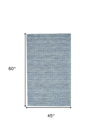 Solid Denim Blue Wool Area Rug Plush Power Loomed for Living Room and Bedroom Floors