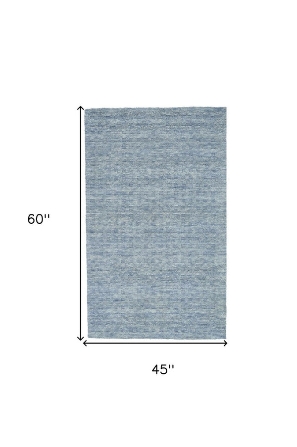 Solid Denim Blue Wool Area Rug Plush Power Loomed for Living Room and Bedroom Floors