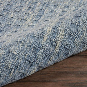 Solid Denim Blue Wool Area Rug Plush Power Loomed for Living Room and Bedroom Floors