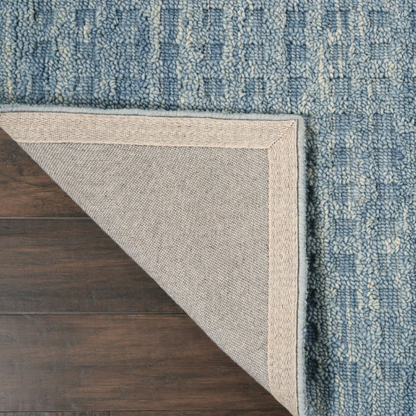 Solid Denim Blue Wool Area Rug Plush Power Loomed for Living Room and Bedroom Floors