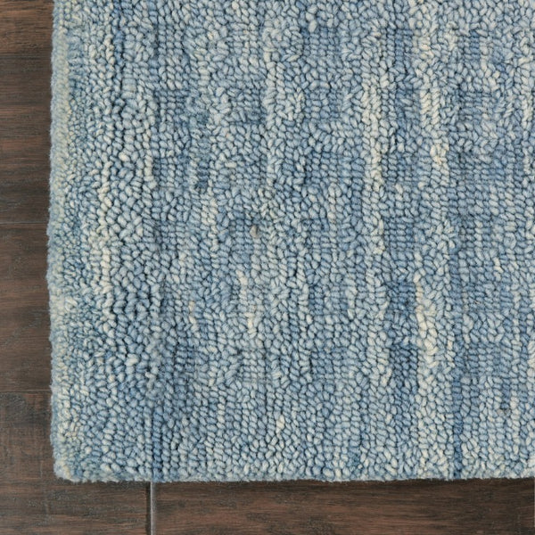 Solid Denim Blue Wool Area Rug Plush Power Loomed for Living Room and Bedroom Floors