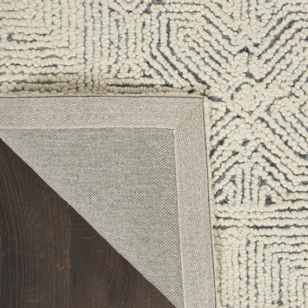 HomeRoots 8' Navy Blue and Ivory Wool Abstract Area Rug - Modern Luxury for Living Spaces, Durable & Soft 8' X 12' 553489